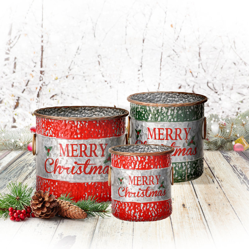 The Holiday Aisle® Metal Merry Christmas Bucket Set of 3 Wayfair